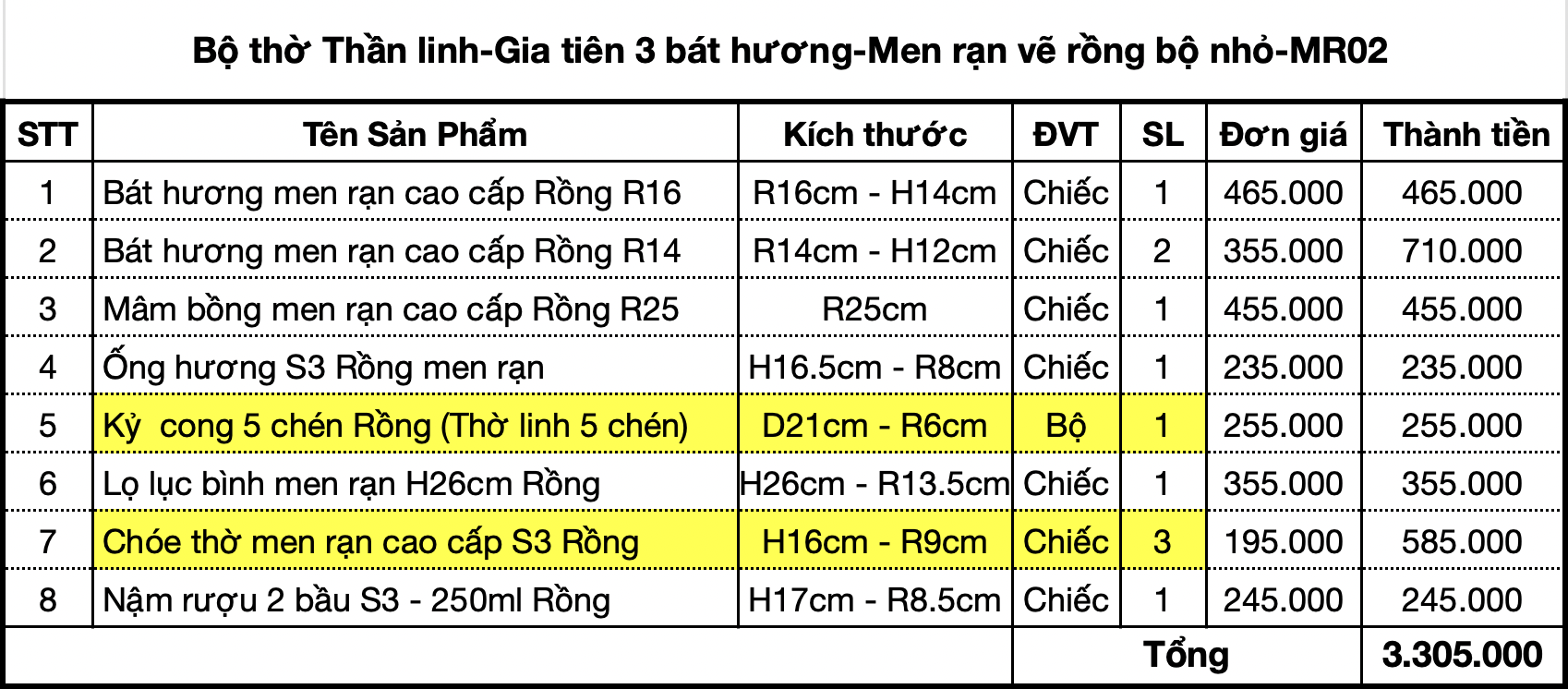 Bộ đồ thờ Gia tiên-Thần linh hoạ tiết Rồng Bát Tràng men rạn đắp nổi cao cấp - ban nhỏ- MR02