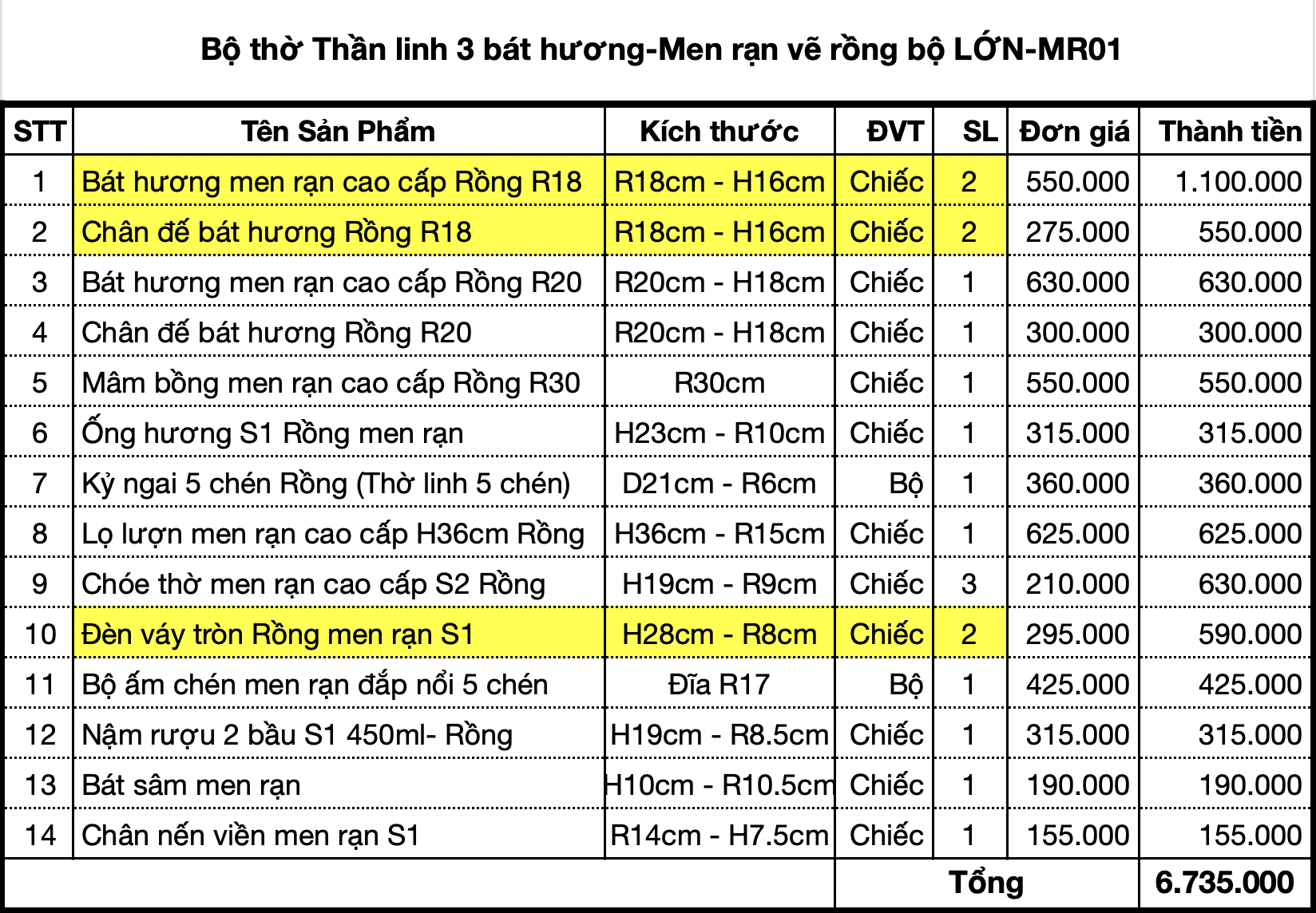 Bộ đồ thờ Gia tiên-Thần linh hoạ tiết Rồng Bát Tràng men rạn đắp nổi cao cấp- ban nhỏ - MR01