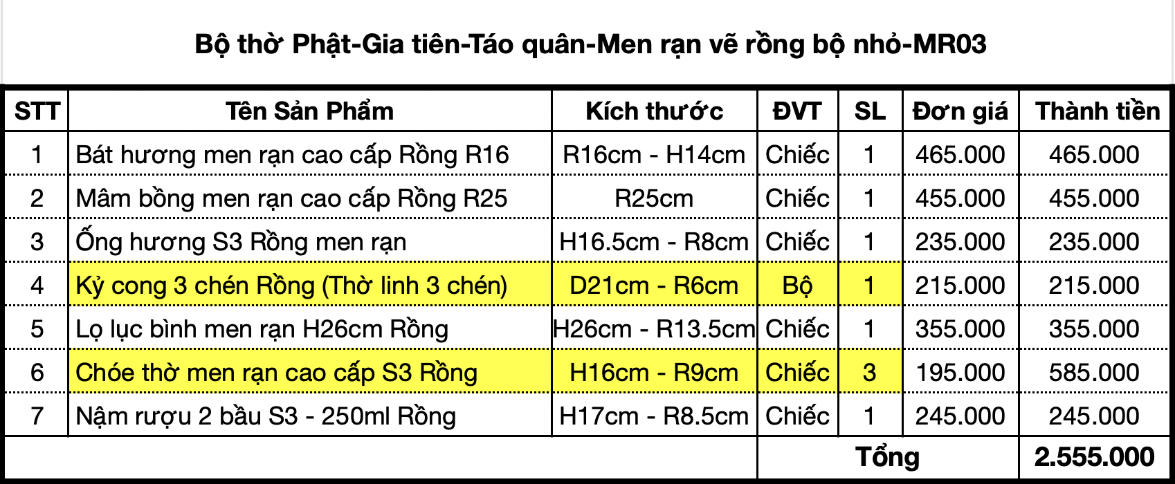 Bộ thờ Thần linh-Gia tiên hoạ tiết Rồng men rạn Bát Tràng cao cấp - Ban nhỏ-MR03