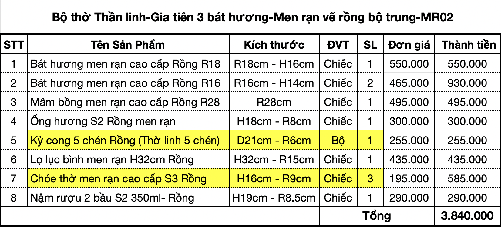 Bộ đồ thờ Gia tiên-Thần linh hoạ tiết Rồng Bát Tràng men rạn đắp nổi cao cấp - ban trung- MR02