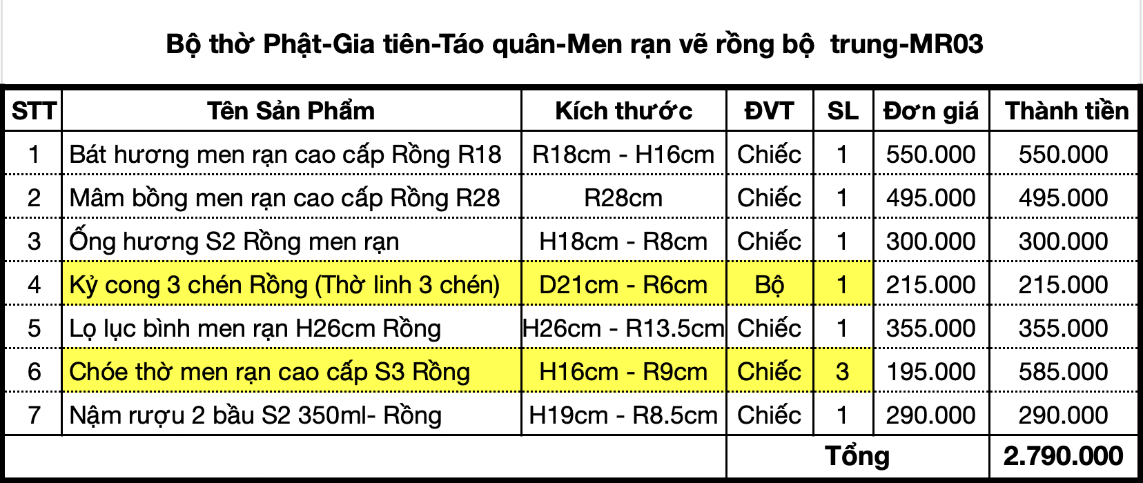 Bộ thờ Thần linh-Gia tiên hoạ tiết Rồng men rạn Bát Tràng cao cấp - Ban trung-MR03