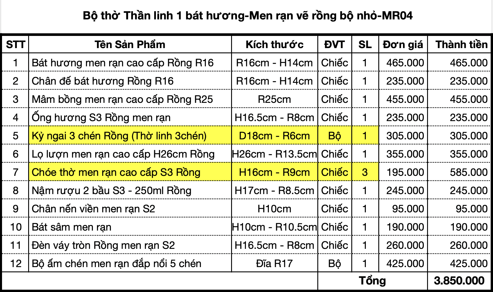 Bộ đồ thờ Gia tiên-Thần linh hoạ tiết Rồng Bát Tràng men rạn đắp nổi cao cấp-ban nhỏ- MR04